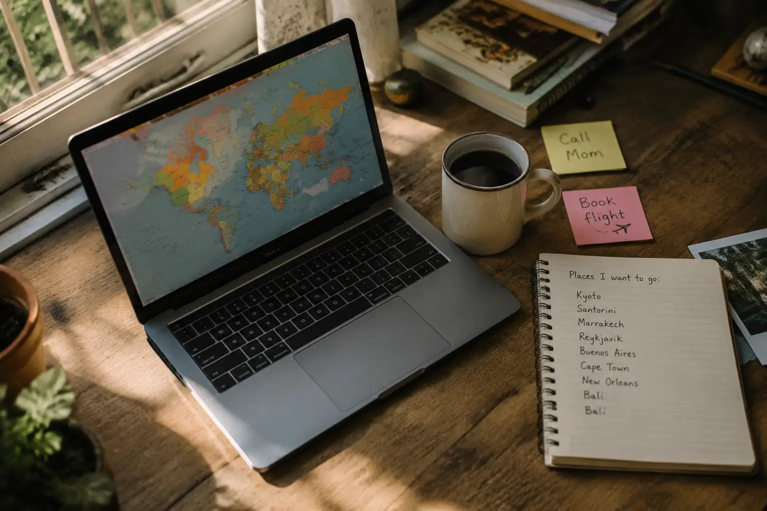 Person using a free astrocartography map generator on a laptop with handwritten city notes on a desk